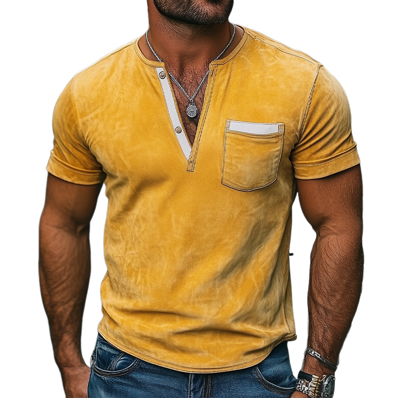 Herrenmode Slim Fit Lässiges T-Shirt mit tiefem V-Ausschnitt aus hellem Wildleder und kurzen Ärmeln