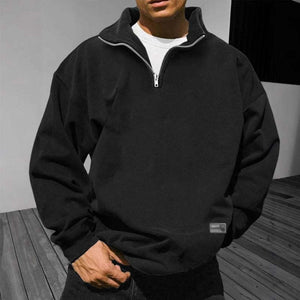 Lockeres Fleece-Sweatshirt mit Stehkragen und einfarbigem Muster für Herren