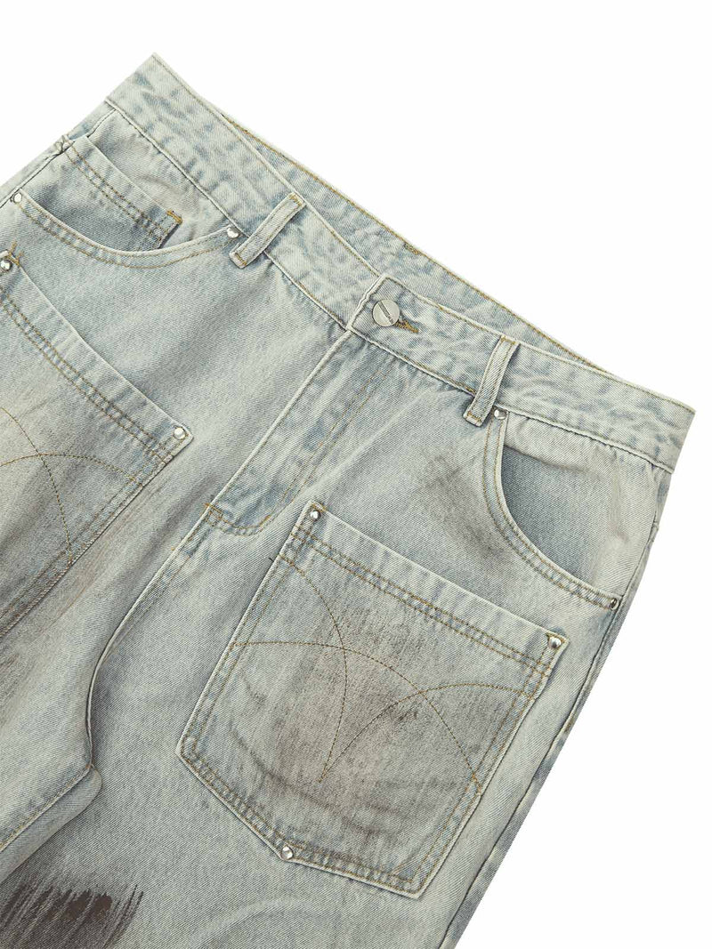 Retro Washed Reverse Design Hip-Hop Jeans