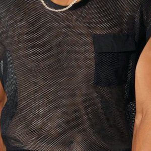 Men's Casual Mesh Spliced Chest Pocket Loose Round Neck Tank Top