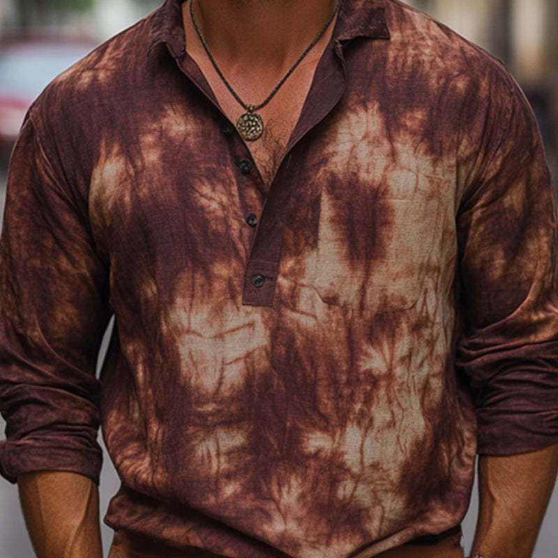 Men's Summer Red Brown Tie-Dye Cotton Casual T-Shirt