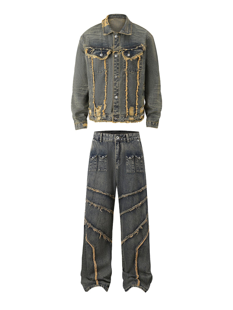 Raw Edge Distressed Denim Set