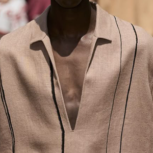 Men's Spring And Summer Fashion Casual V-neck Cotton And Linen Three-quarter Sleeve Shirt