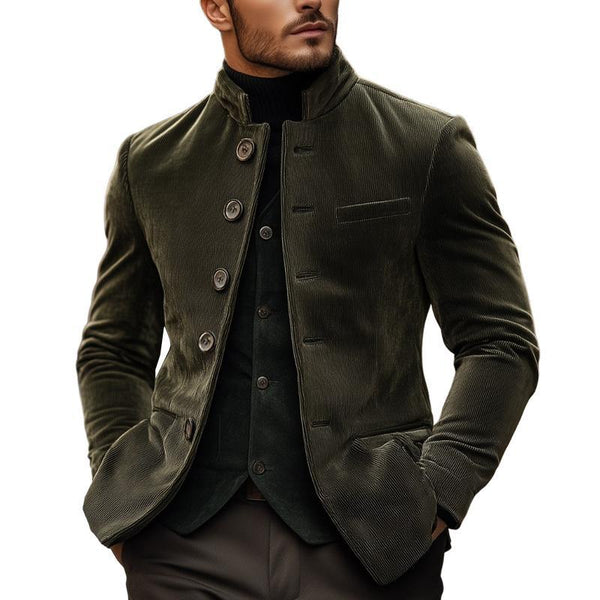 Men's Vintage Corduroy Stand Collar Single Breasted Slim Fit Blazer