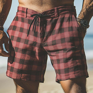 Herren Frühlingsmode Plaid Leinen Casual Sport Shorts