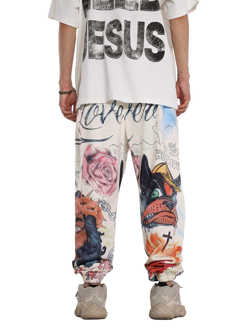 Drawstring Full Graffiti Cuffed Pants