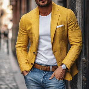 Men's Casual Linen Blended Notched Lapel Single Breasted Slim Fit Blazer