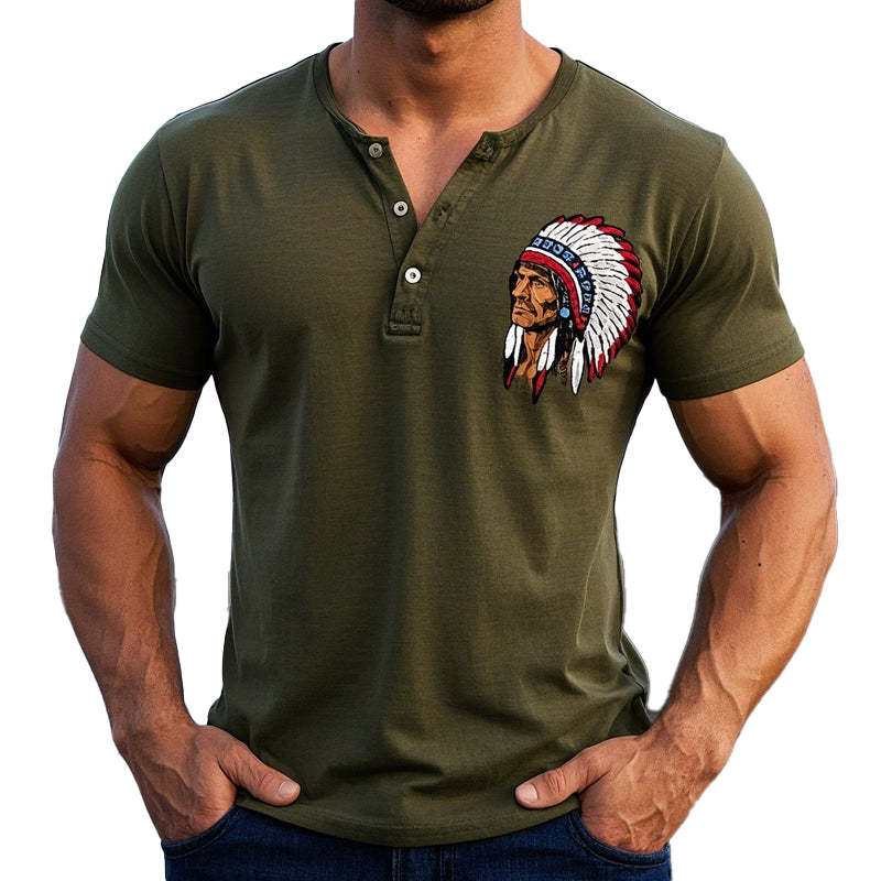 Lässiges, bedrucktes Henley-T-Shirt für Herren mit kurzen Ärmeln