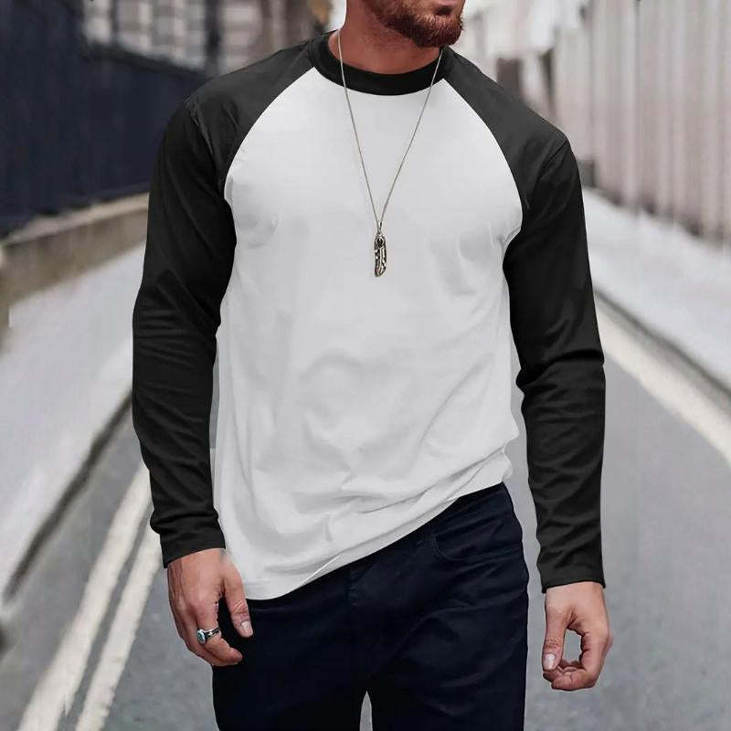 Men's Retro Casual Colorblock Round Neck Long Sleeve T-Shirt