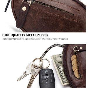 Men's Classic Cowhide Car Key Zipper Wallet