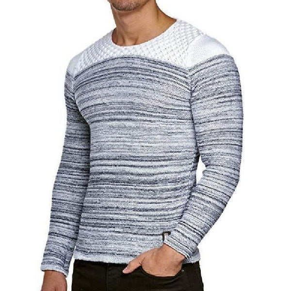 Lässiger, gestreifter Strickpullover mit Rundhalsausschnitt für Herren