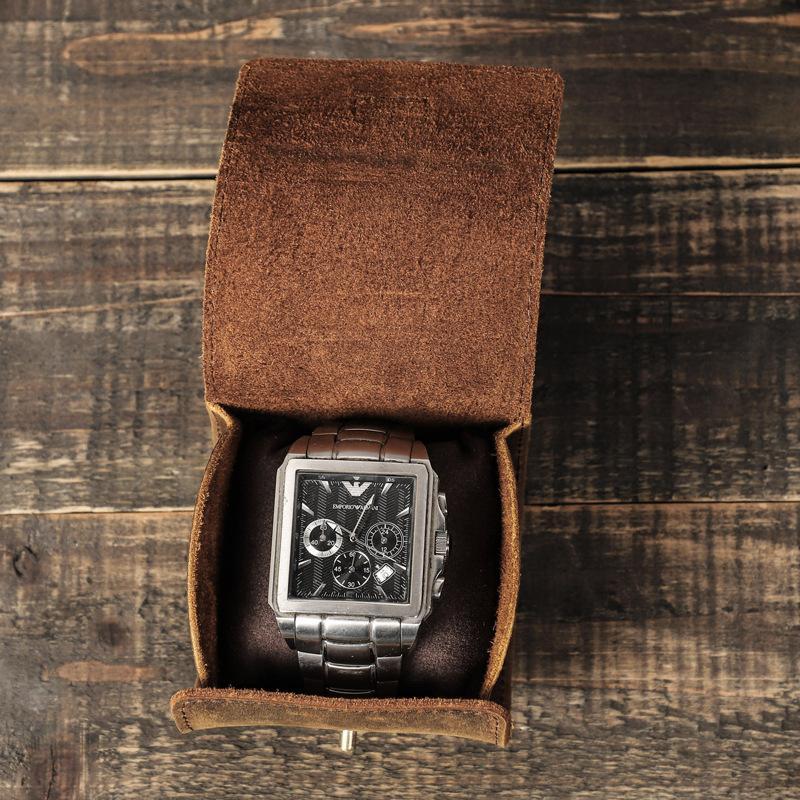 Men's Classic Vintage Portable Cowhide Watch Storage Bag