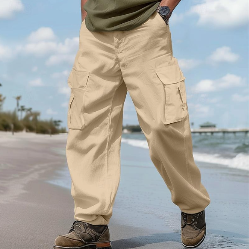 Men's Casual Cotton Linen Loose Multi-pocket Cargo Pants