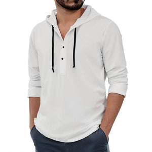 Men's Casual Solid Button Hooded Long Sleeve Shirt