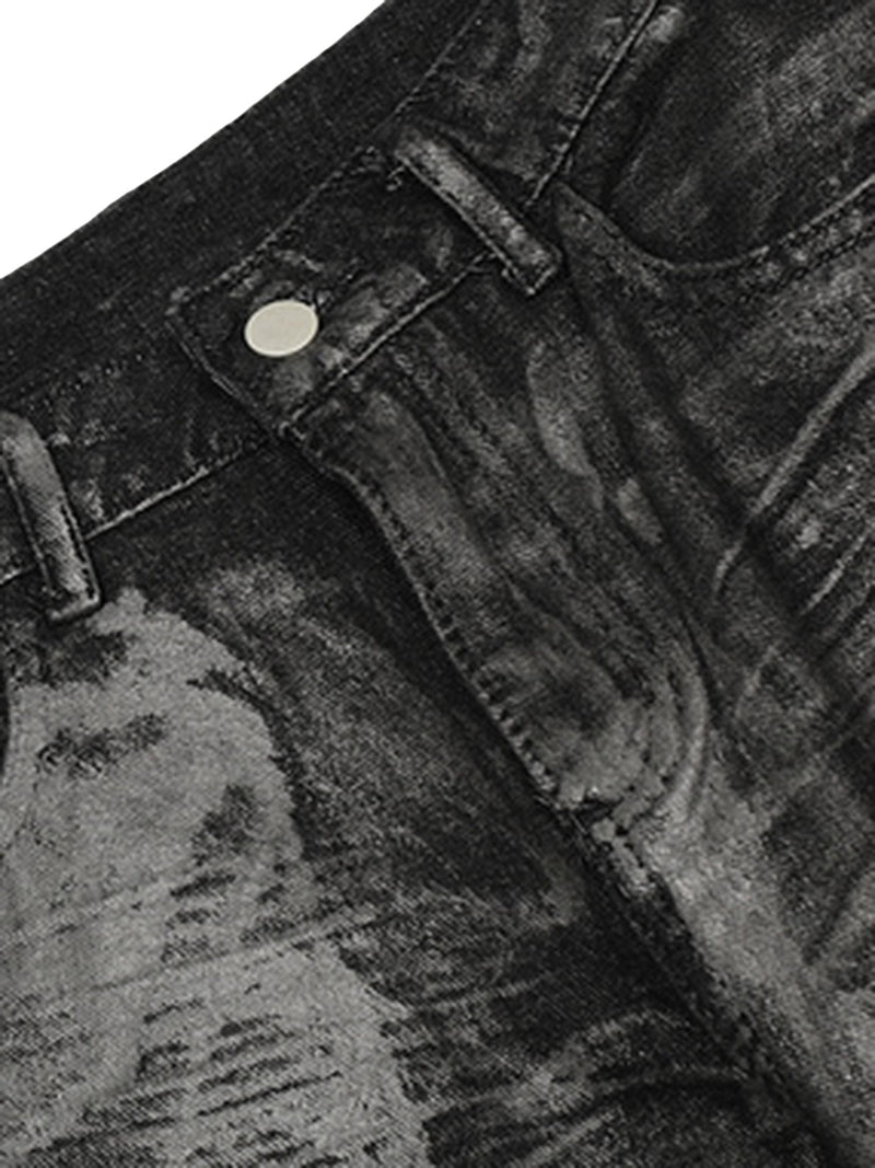 Heavy Washed Ink Splash Graffiti Hip-Hop Jeans