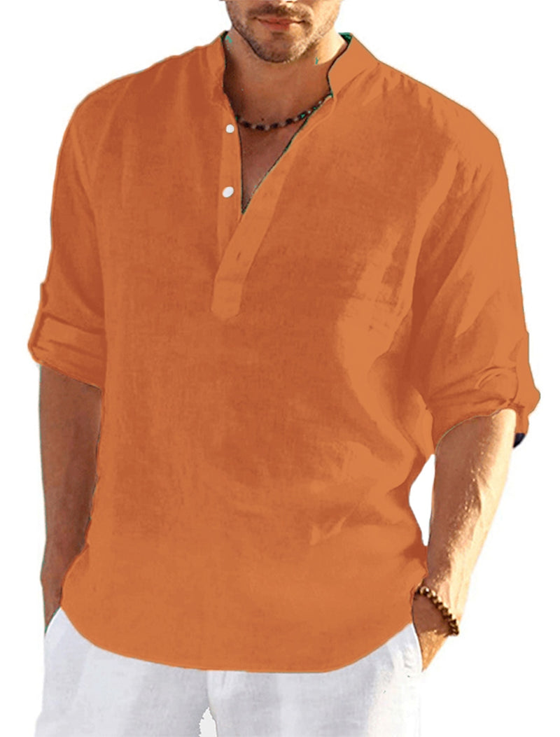 Men's Linen Quick Dry Button-Down Solid Color Henley Shirt