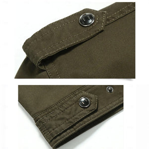 Herren-Cargojacke aus Baumwolle, Mantel, Seitentaschen, Reißverschluss vorne, reguläre Passform, Stehkragen 