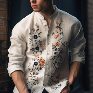 Men's Casual Floral Print Crew Neck Long Sleeve Shirt