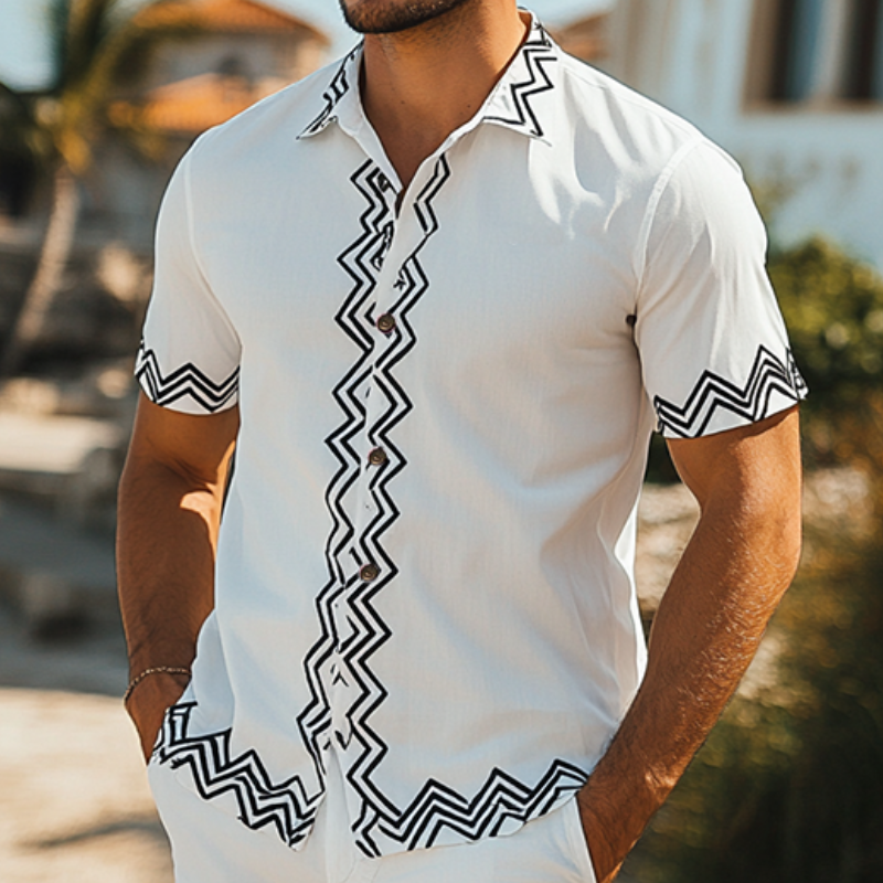 Herrenmode Lässiges Kurzarmhemd mit Aufdruck für Frühling und Sommer