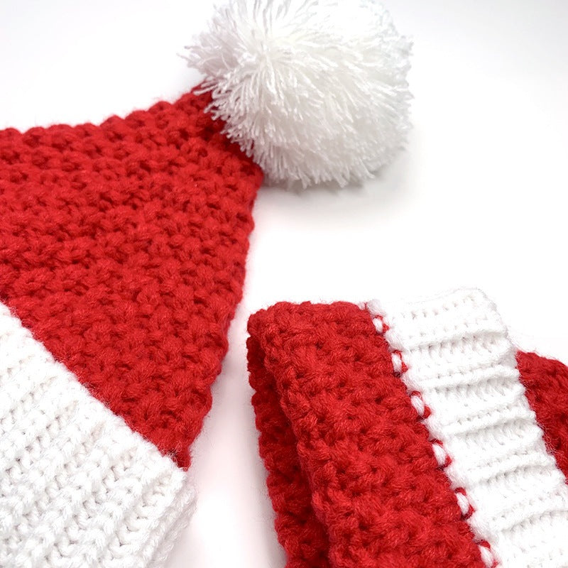 CHRISTMAS DECORATION PLUSH HAT GIFT SANTA CLAUS RED KNITTED WOOLEN HAT