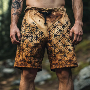 Men's Vintage Casual Flower Of Life Print Drawstring Shorts