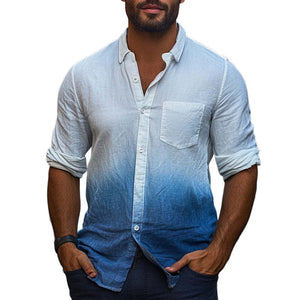 Hautfreundliches Freizeithemd aus Baumwolle mit blauem Farbverlauf und Batikmuster für Herren