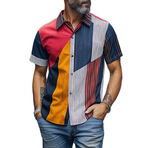 Herren Retro Fashion Casual Gestreiftes Kontrast Chiffon Kurzarmhemd
