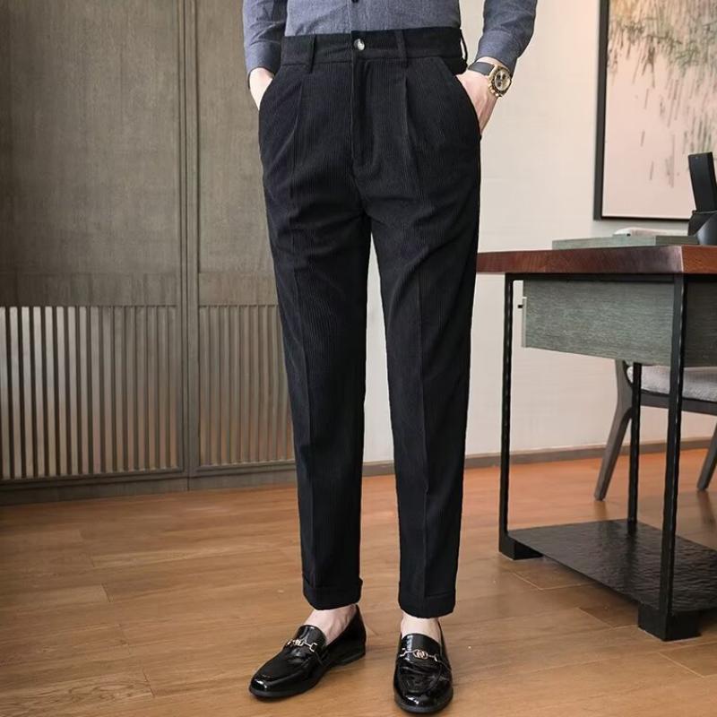 Men's Casual Business Solid Color Corduroy Straight Suit Pants