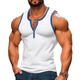 Men's Casual Color Block Cotton Patchwork Zipper Collar Slim Fit Tank Top