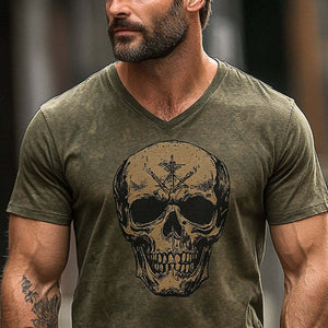 Herren-T-Shirt mit Vintage-Print und Totenkopf-Motiv, kurzärmelig