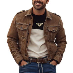 Men's Vintage Brown Washed Denim Jacket