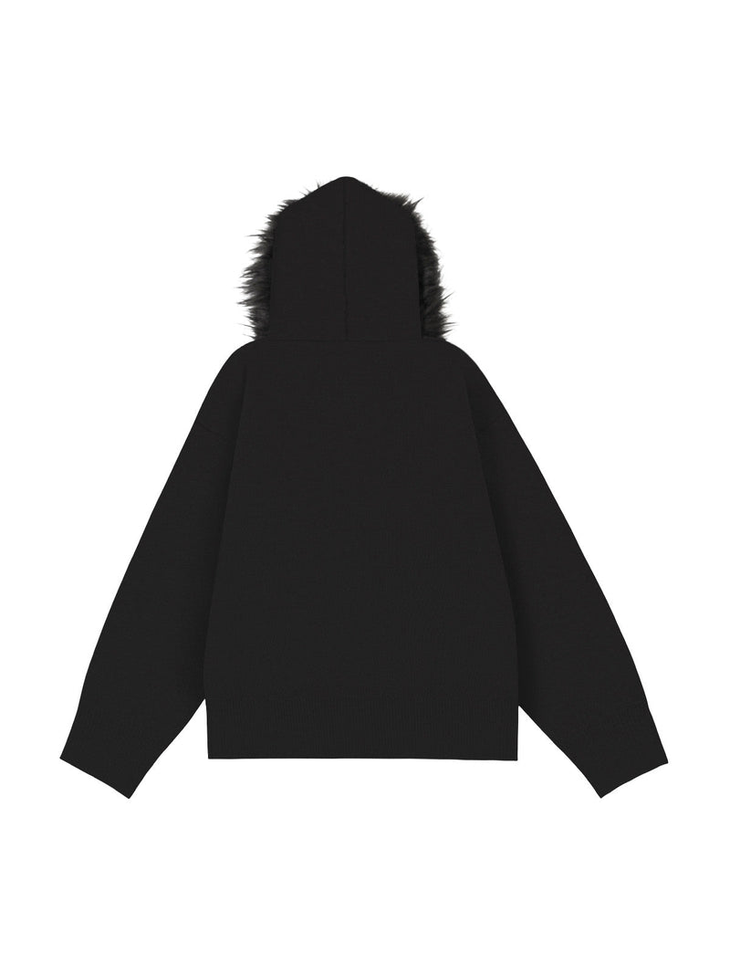 Detachable Fur Collar Quarter Zipper Hooded Sweater