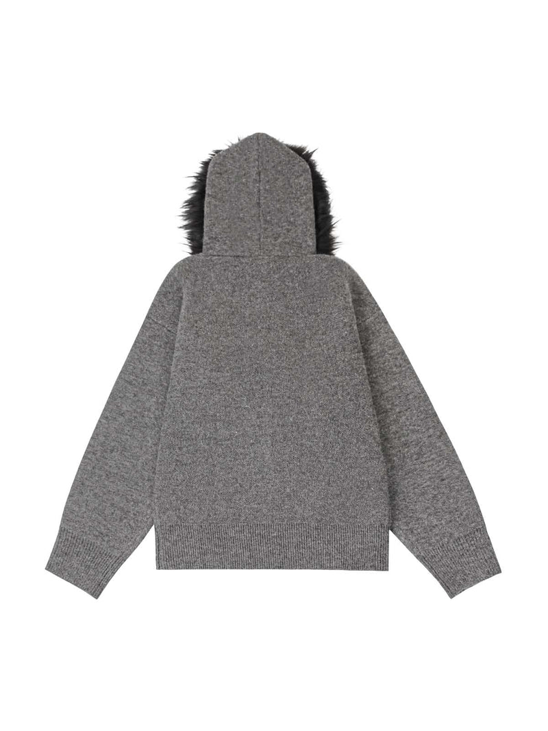 Detachable Fur Collar Quarter Zipper Hooded Sweater