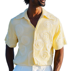 Men's Spring Fashion Three-Dimensional Swirl Embroidery Short Sleeve Shirt