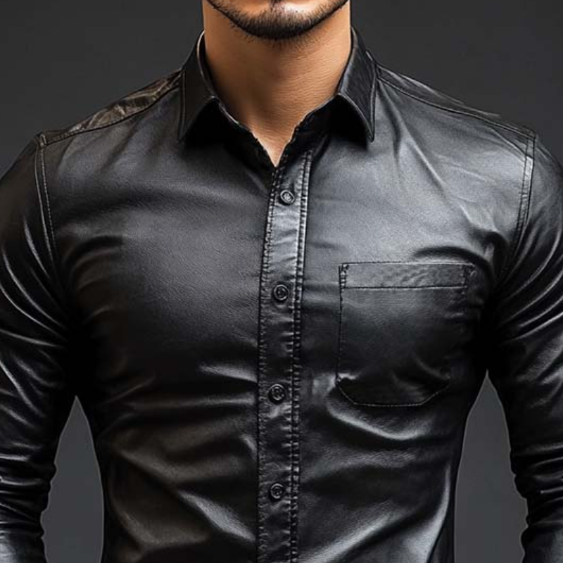 Klassisches, lässiges Slim Fit-Langarmhemd aus Leder für Herren