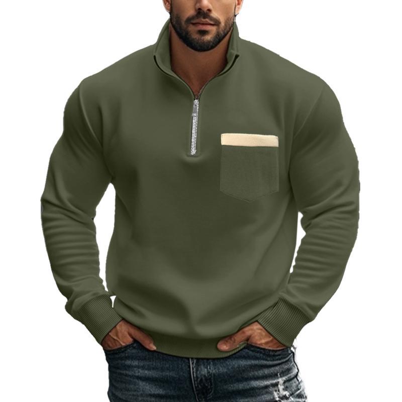Men's Casual Zipper Stand Collar Solid Color Sweatshirt
