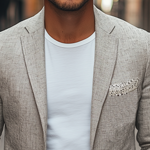 Men's Spring New Style Personalized Lace Splicing Pocket Cotton And Linen Blazer