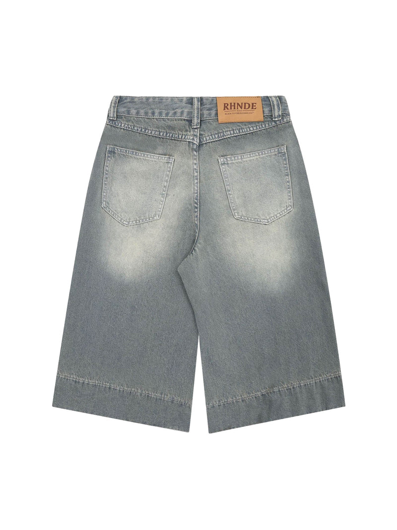 Washed Denim Hip-Hop Shorts