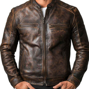 Men's Vintage Distressed Zipper Leather Jacket