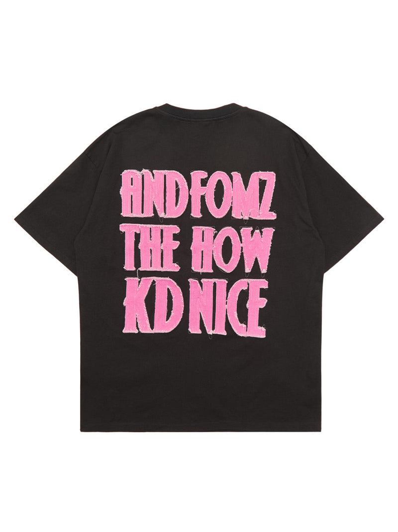 Pink Letter Applique Street Rap T-shirt