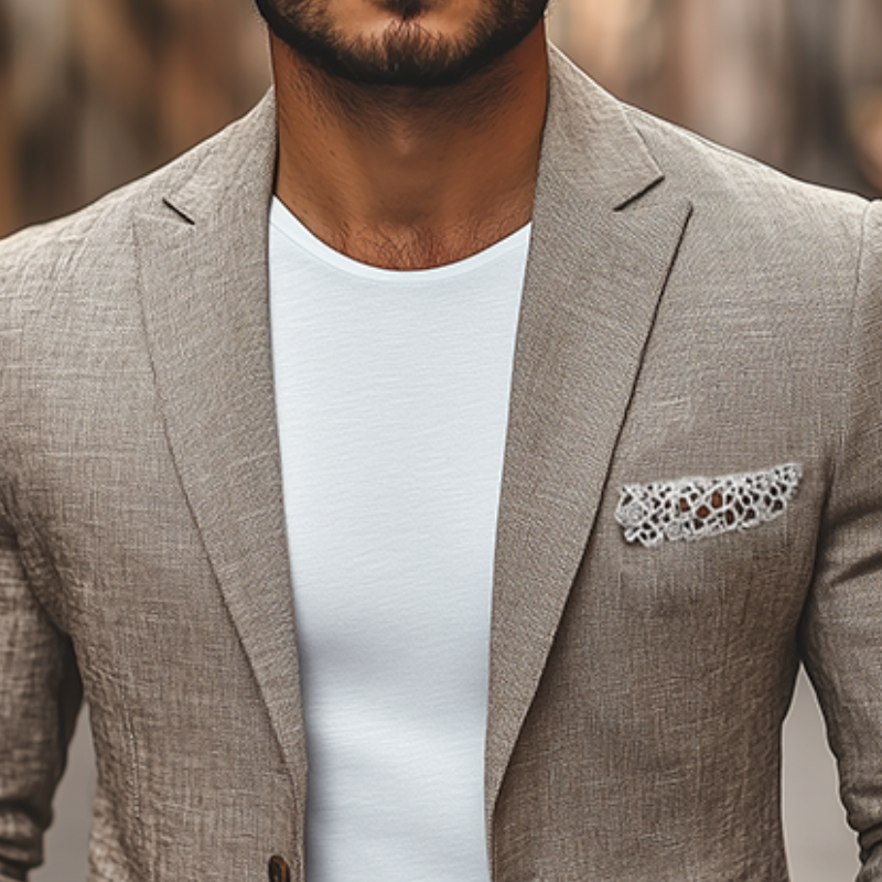 Herren Frühling Neuer Casual Lace Splicing Pocket Blazer aus Baumwolle und Leinen