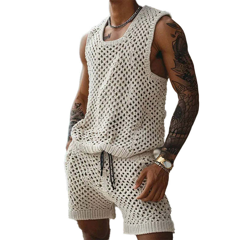 Zweiteiliges Urlaubsset aus Strickweste und Shorts für Herren