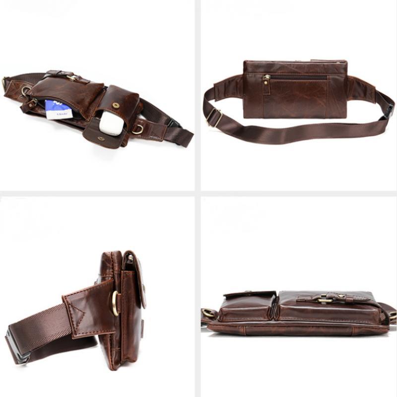 Men's Classic Genuine Leather Waist And Messenger Bag
