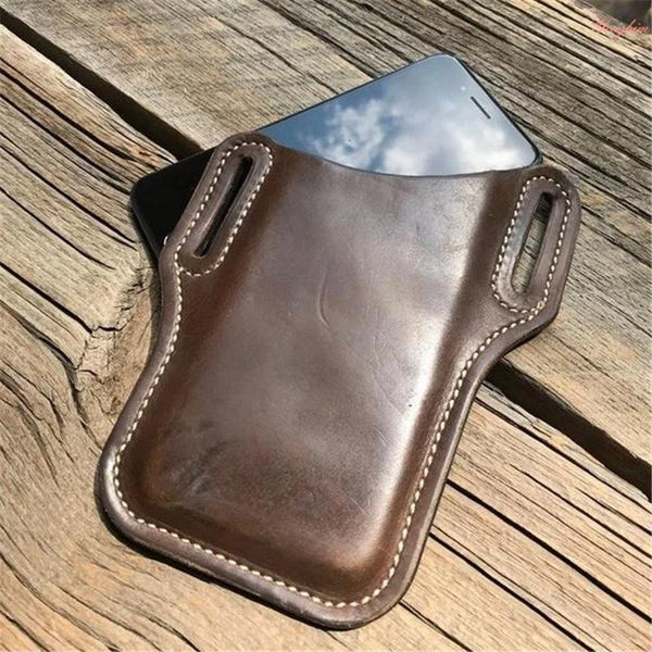 Men's Vintage Outdoor Genuine Leather Mobile Phone Waist Bag 55476577K