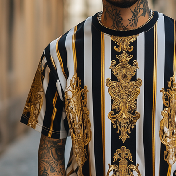Men's Retro Casual Baroque Printed Round Neck Short Sleeve T-Shirt