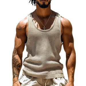Einfarbiges, gestreiftes und strukturiertes Tanktop für Herren mit Rundhalsausschnitt