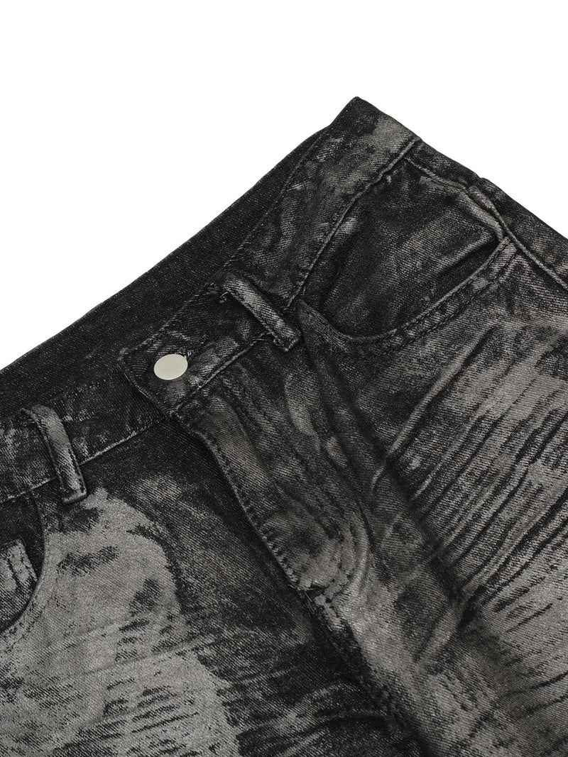 Heavy Washed Ink Splash Graffiti Hip-Hop Jeans