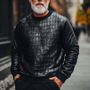 Men's Black Crocodile Leather Sweatshirt