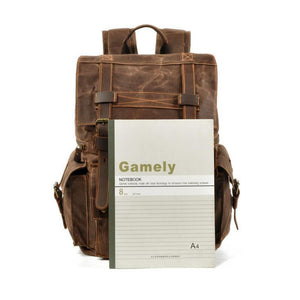 Men's Vintage Beeswax Canvas Outdoor Leather Multi-Pocket Backpack