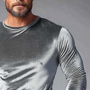 Men's Vintage Velvet Round Neck Long Sleeve T-Shirt